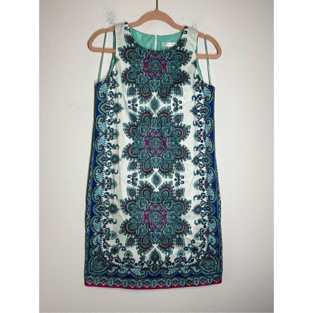 London Times Shift Dress Zipper Knee Length Geometric Floral Print Size 8